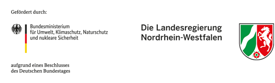 Förderlogos mit den Texten "Gefördert durch: Bundesministerium für Umwelt, Klimaschutz, Naturschutz und nukleare Sicherheit" sowie "Die Landesregierung Nordrhein-Westfalen"